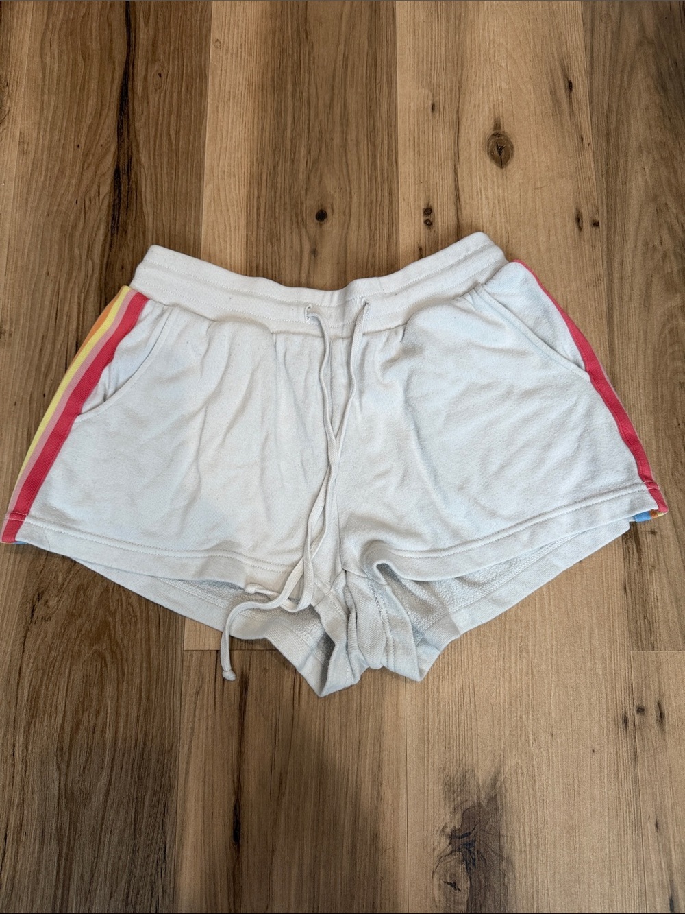 American Eagle Outfitters White Terry Shorts with Pink & Yellow Side Stripes